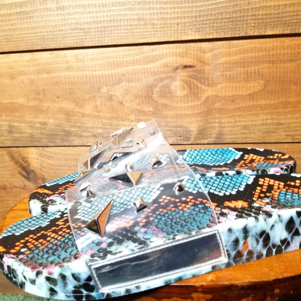 Katy Perry The Jimmi Studded Clear Snake Skin Slides NWOT 7M